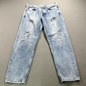 Topman Jeans Men's 34x29 Blue Relaxed Tapered Fit Distressed City Adult ^